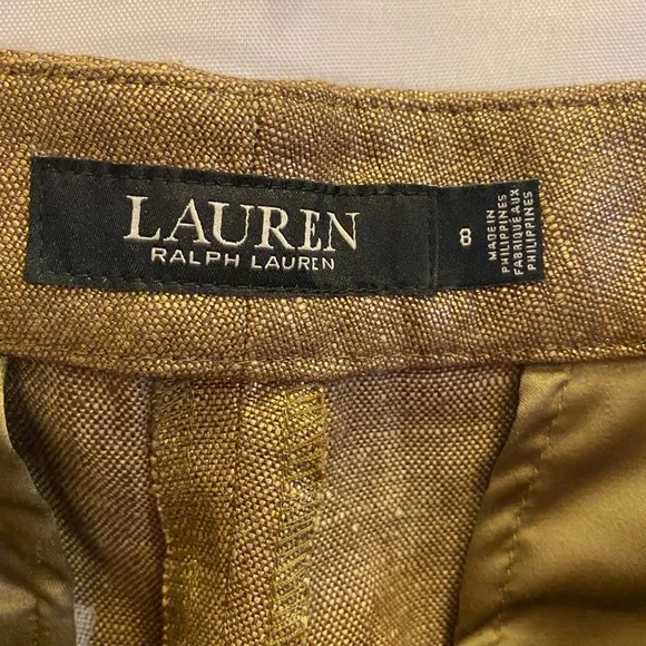 Lauren by Ralph Lauren Women’s Linen Metallic Gold Pants sz 8 - Picture 8 of 15